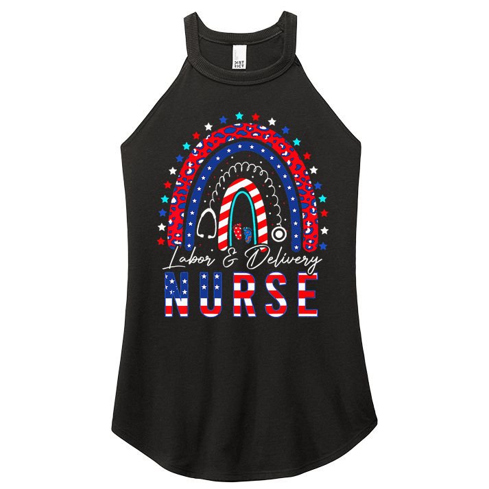 Rainbow Stethoscope Patriotic Labor Delivery Nurse 4th July Women's Perfect Tri Rocker Tank