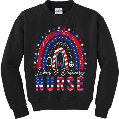 Rainbow Stethoscope Patriotic Labor Delivery Nurse 4th July Kids Sweatshirt