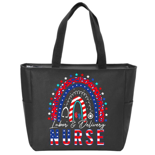 Rainbow Stethoscope Patriotic Labor Delivery Nurse 4th July Zip Tote Bag