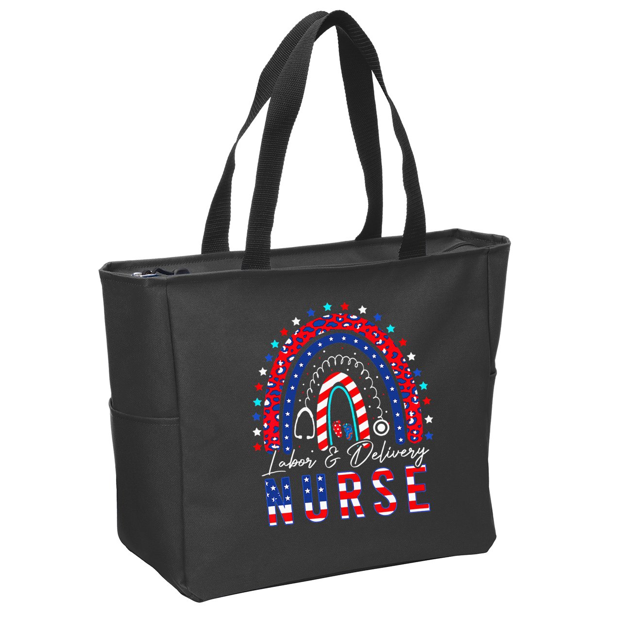 Rainbow Stethoscope Patriotic Labor Delivery Nurse 4th July Zip Tote Bag