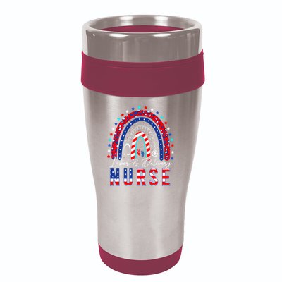 Rainbow Stethoscope Patriotic Labor Delivery Nurse 4th July 16oz Travel Tumbler