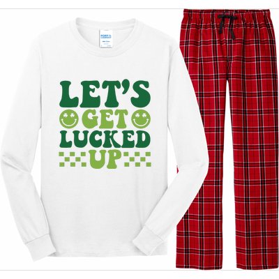 Retro St Patty's Day Lets Get Lucked Up Irish Shamrock St Patricks Day Long Sleeve Pajama Set