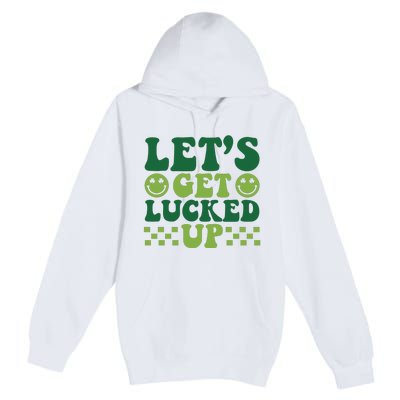 Retro St Patty's Day Lets Get Lucked Up Irish Shamrock St Patricks Day Premium Pullover Hoodie