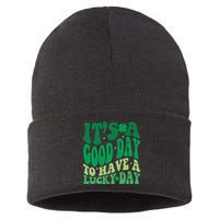 Retro St Patricks Day Irish Its A Good Day To Have A Lucky Day Sustainable Knit Beanie