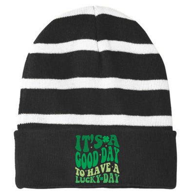 Retro St Patricks Day Irish Its A Good Day To Have A Lucky Day Striped Beanie with Solid Band