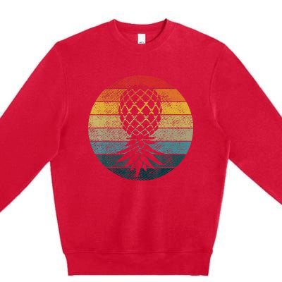 Retro Sunset Pineapple Swinger Upside Tropical Summer Fruit Premium Crewneck Sweatshirt