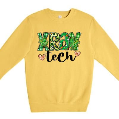 Radiology St. PatrickS Day Xray Tech Leopard Shamrock Premium Crewneck Sweatshirt