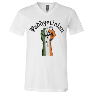 Retro Strong Paddystinian Irish Palestine Flag V-Neck T-Shirt