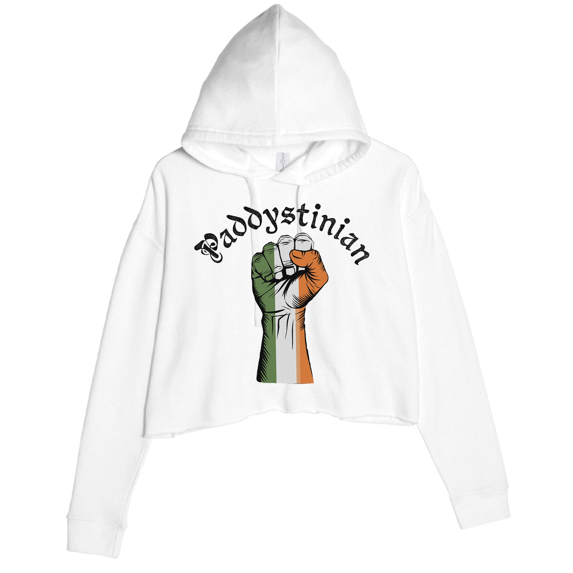 Retro Strong Paddystinian Irish Palestine Flag Crop Fleece Hoodie