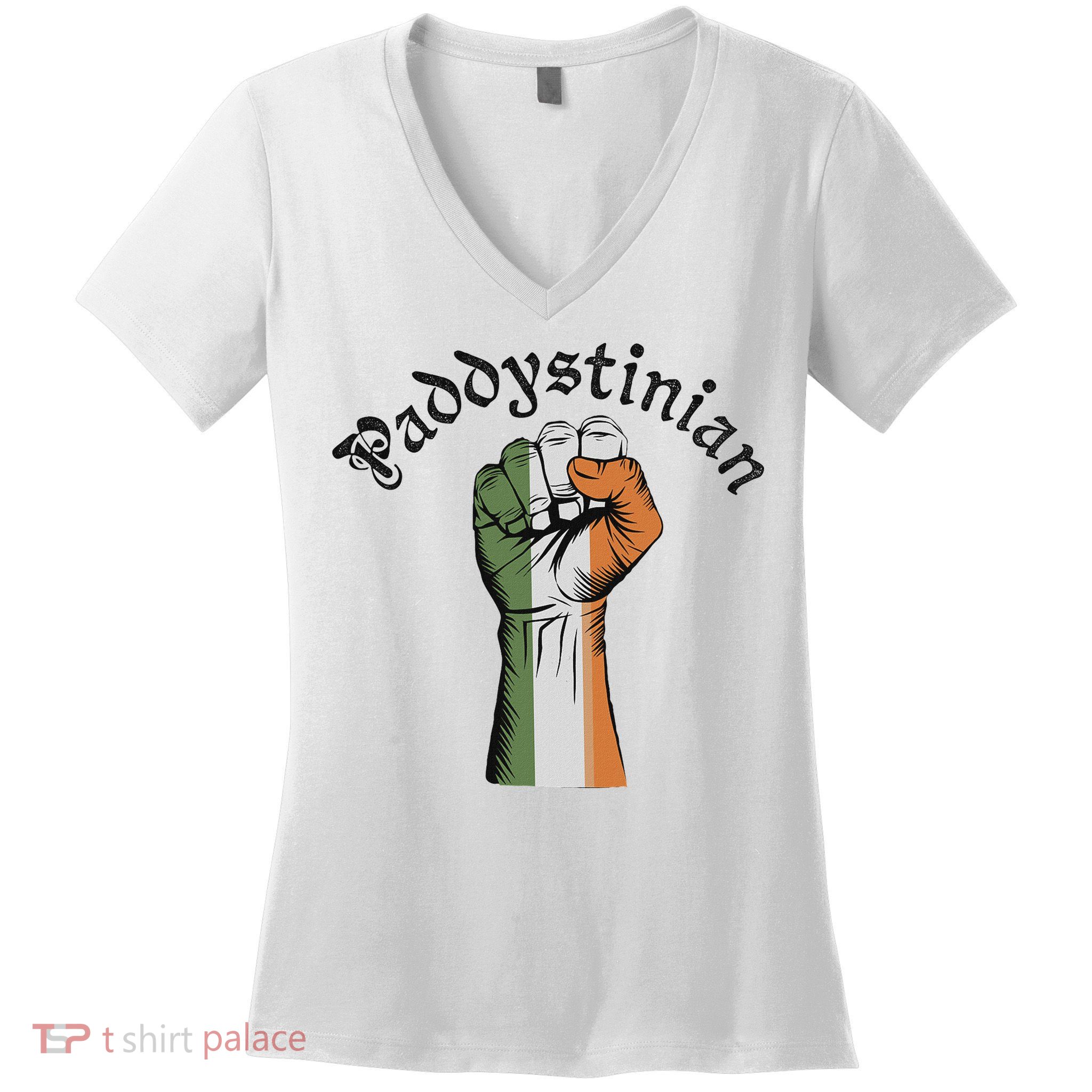 Retro Strong Paddystinian Irish Palestine Flag Women's V-Neck T-Shirt