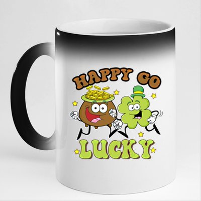 Retro St Patrick's Day Happy Go Lucky Pot Of Gold Clover Cool Gift 11oz Black Color Changing Mug