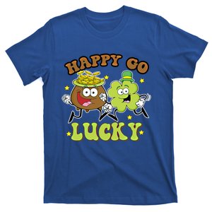 Retro St Patrick's Day Happy Go Lucky Pot Of Gold Clover Cool Gift T-Shirt