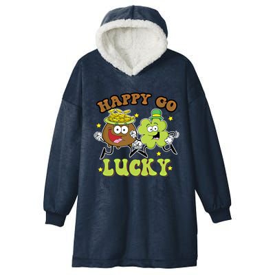 Retro St Patrick's Day Happy Go Lucky Pot Of Gold Clover Cool Gift Hooded Wearable Blanket