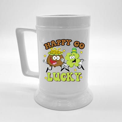 Retro St Patrick's Day Happy Go Lucky Pot Of Gold Clover Cool Gift Beer Stein