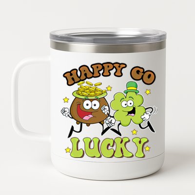 Retro St Patrick's Day Happy Go Lucky Pot Of Gold Clover Cool Gift 12 oz Stainless Steel Tumbler Cup