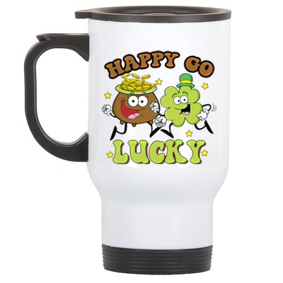 Retro St Patrick's Day Happy Go Lucky Pot Of Gold Clover Cool Gift Stainless Steel Travel Mug