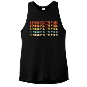 Retro Sending Positive Vibes Saying Ladies PosiCharge Tri-Blend Wicking Tank