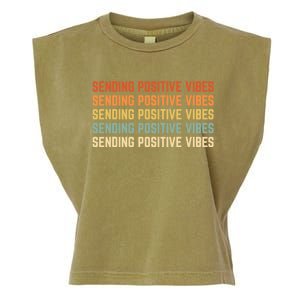 Retro Sending Positive Vibes Saying Garment-Dyed Women's Muscle Tee