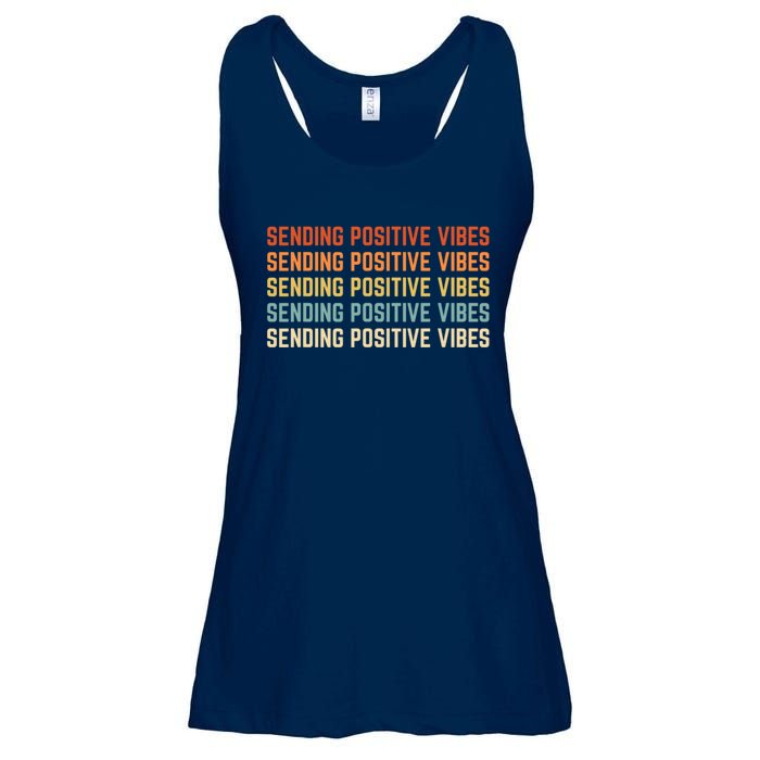 Retro Sending Positive Vibes Saying Ladies Essential Flowy Tank