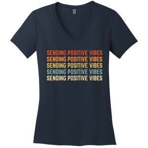 Retro Sending Positive Vibes Saying Women's V-Neck T-Shirt