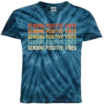 Retro Sending Positive Vibes Saying Kids Tie-Dye T-Shirt