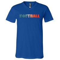 Retro Softball Player Vintage Pitcher Catcher Softball Great Gift V-Neck T-Shirt