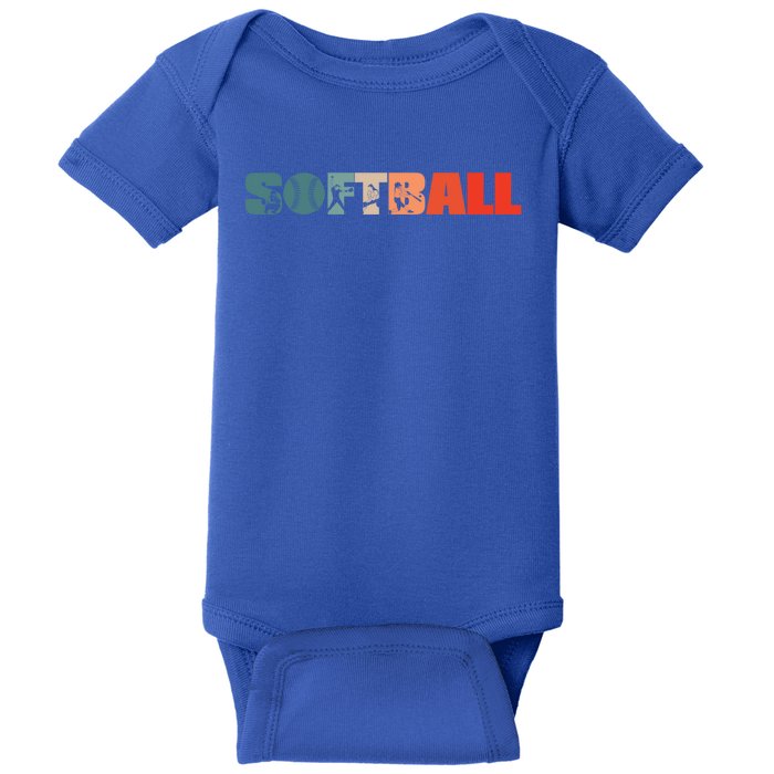 Retro Softball Player Vintage Pitcher Catcher Softball Great Gift Baby Bodysuit