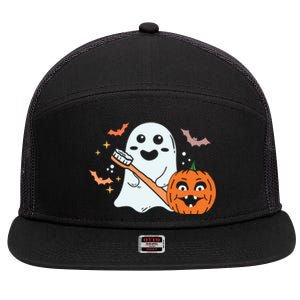 Retro Spooky Pediatric Dentist Dental Assistance Halloween Meaningful Gift 7 Panel Mesh Trucker Snapback Hat