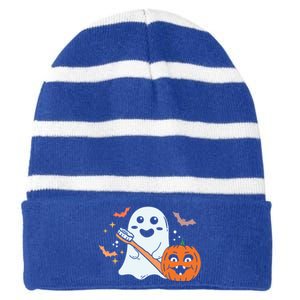 Retro Spooky Pediatric Dentist Dental Assistance Halloween Meaningful Gift Striped Beanie with Solid Band