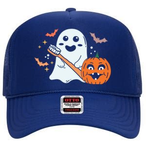 Retro Spooky Pediatric Dentist Dental Assistance Halloween Meaningful Gift High Crown Mesh Back Trucker Hat