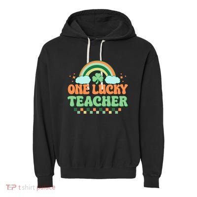 Retro St Patricks Day One Lucky Teacher Garment-Dyed Fleece Hoodie
