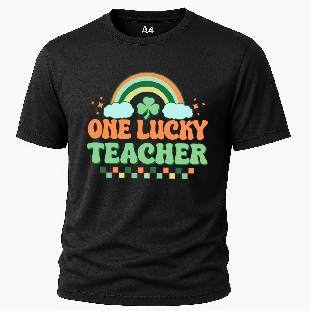 Retro St Patricks Day One Lucky Teacher Cooling Performance Crew T-Shirt