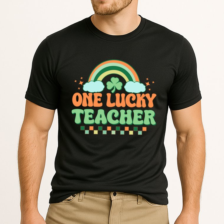 Retro St Patricks Day One Lucky Teacher Cooling Performance Crew T-Shirt