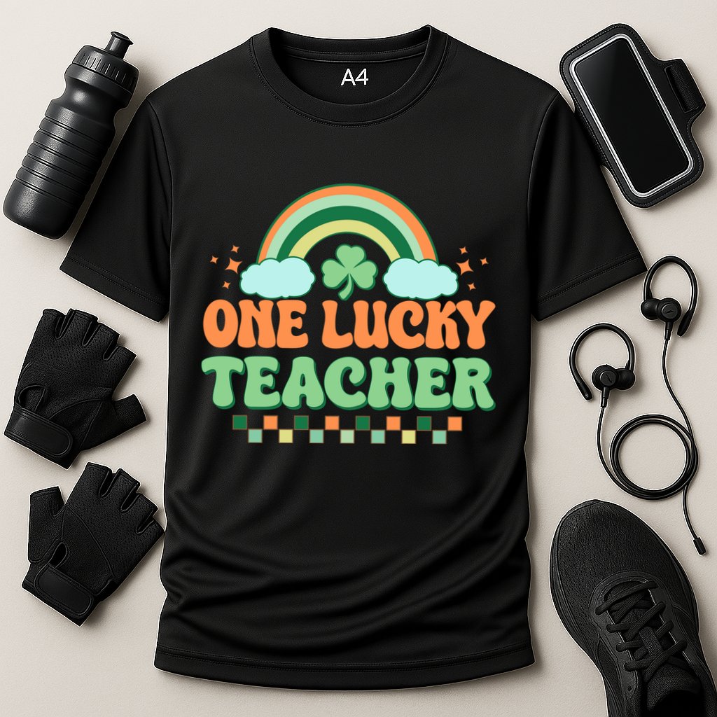 Retro St Patricks Day One Lucky Teacher Cooling Performance Crew T-Shirt