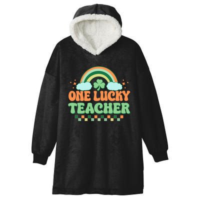 Retro St Patricks Day One Lucky Teacher Hooded Wearable Blanket
