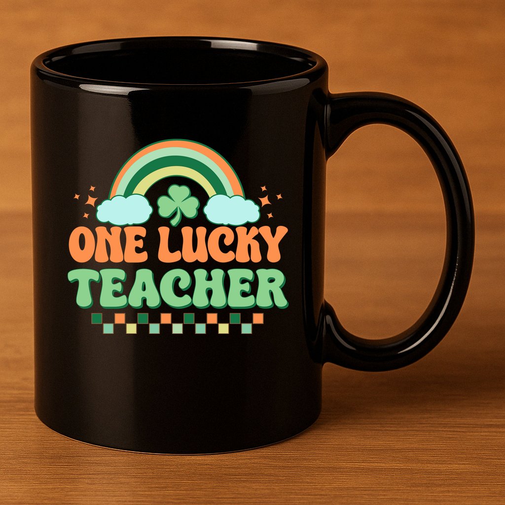 Retro St Patricks Day One Lucky Teacher 11oz C Handle Ceramic Mug
