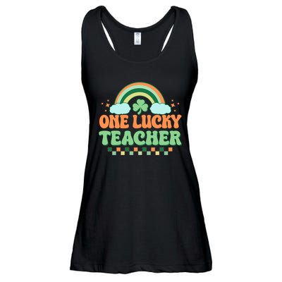 Retro St Patricks Day One Lucky Teacher Ladies Essential Flowy Tank