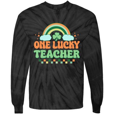 Retro St Patricks Day One Lucky Teacher Tie-Dye Long Sleeve Shirt