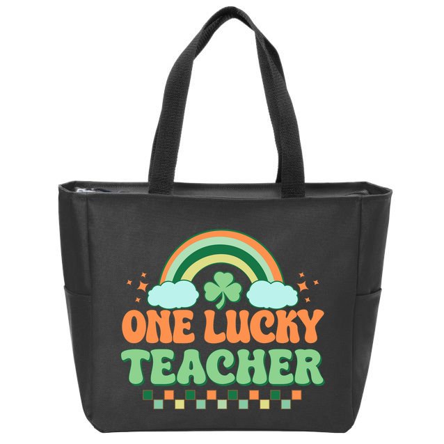 Retro St Patricks Day One Lucky Teacher Zip Tote Bag