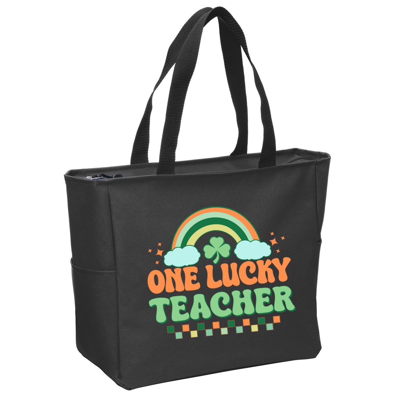 Retro St Patricks Day One Lucky Teacher Zip Tote Bag