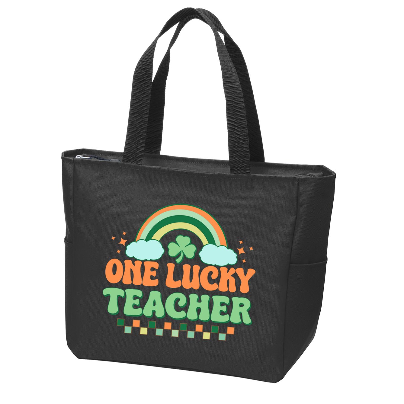 Retro St Patricks Day One Lucky Teacher Zip Tote Bag