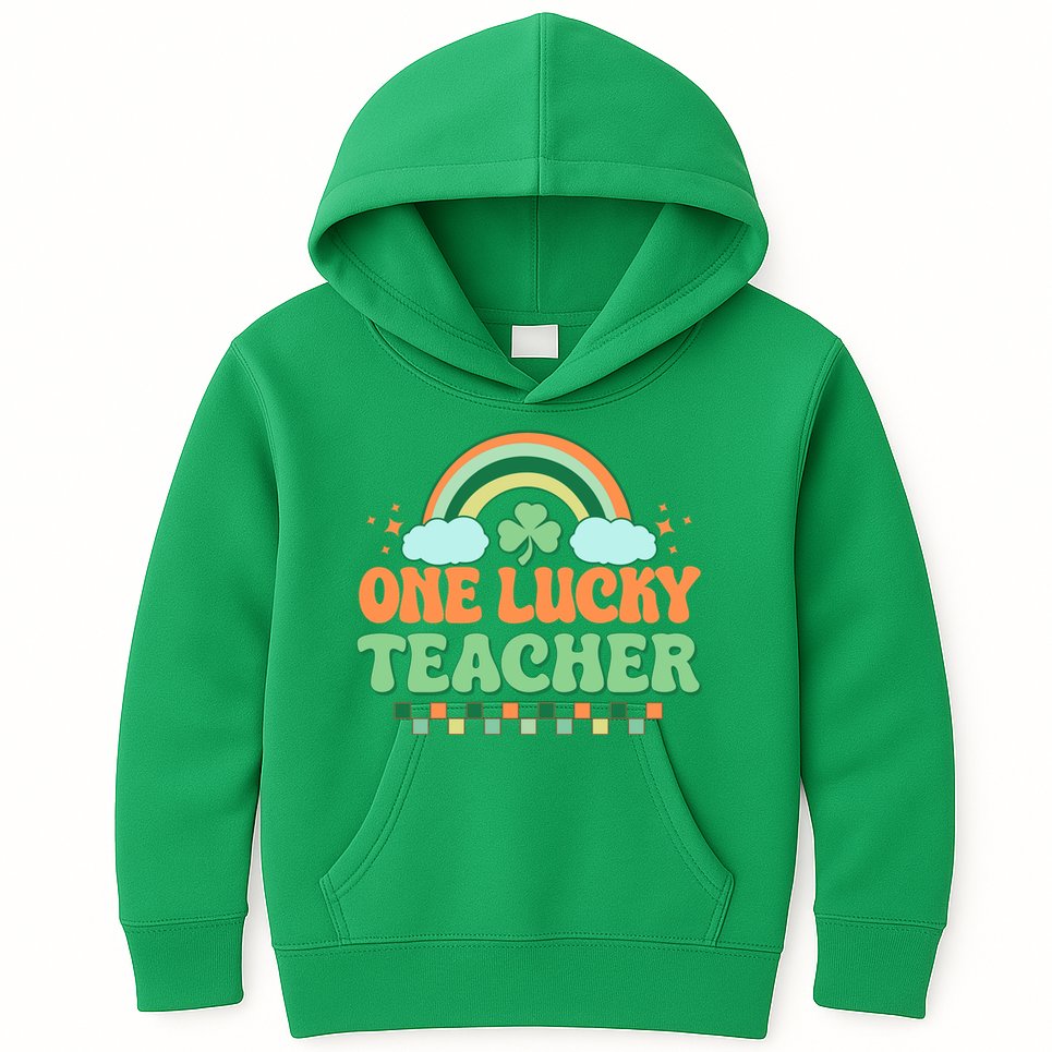 Retro St Patricks Day One Lucky Teacher Kids Hoodie