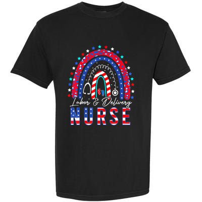 Rainbow Stethoscope Patriotic Labor Delivery Nurse 4th July Garment-Dyed Heavyweight T-Shirt