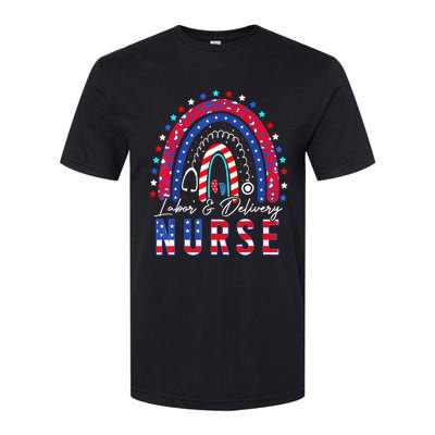 Rainbow Stethoscope Patriotic Labor Delivery Nurse 4th July Softstyle® CVC T-Shirt