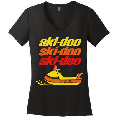 Retro Sport Quote Ski Doo Vintage Snowmobiles Funny Winter Women's V-Neck T-Shirt
