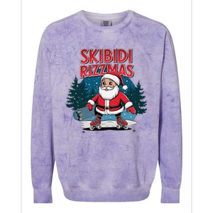 Retro Skibid.I Rizzmas Funny Santa Clause Skating Board Colorblast Crewneck Sweatshirt