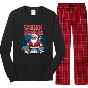 Retro Skibid.I Rizzmas Funny Santa Clause Skating Board Long Sleeve Pajama Set