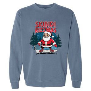 Retro Skibid.I Rizzmas Funny Santa Clause Skating Board Garment-Dyed Sweatshirt