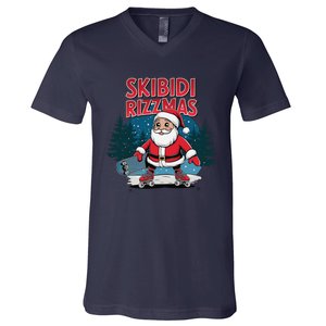 Retro Skibid.I Rizzmas Funny Santa Clause Skating Board V-Neck T-Shirt