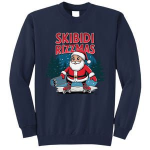 Retro Skibid.I Rizzmas Funny Santa Clause Skating Board Tall Sweatshirt